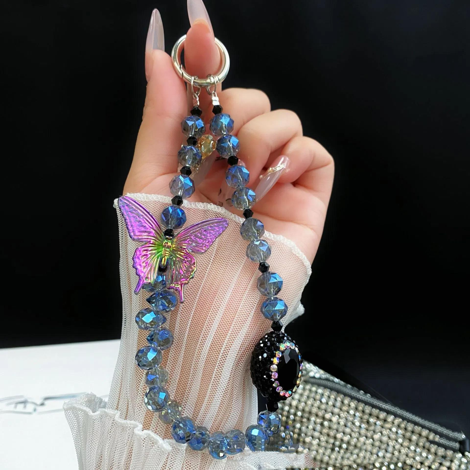 Luxe en High-end Telefoonketting Driedimensionale Vlinder Kristallen Hangerketting Diamant Kralen - Verlies Touw