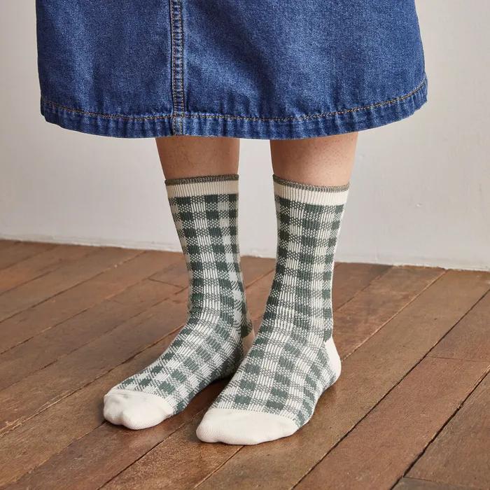 Eva Check Glitter Socks for Women [Selectable in 3 Colors]