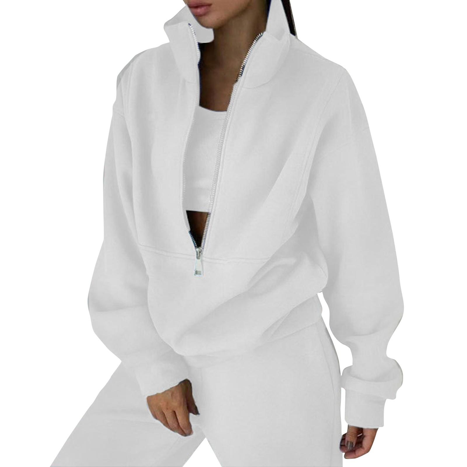 

Женский комплект из 2 предметов, спортивный костюм, большой свитшот на молнии с длинными рукавами и брюки-карандаш, комплект спортивных штанов с широкими штанинами, спортивный костюм XL белый