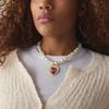 Retro Imitation Pearl Necklace with Ruby Heart Pendant - European & American Style