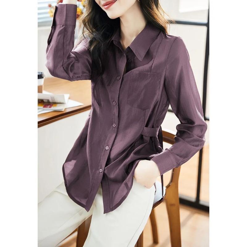 High-end New Solid Color Lace-up Fashionable Casual Lapel Long-sleeved Shirt for Women