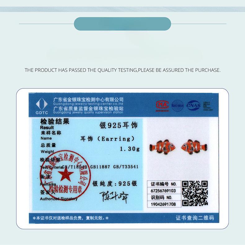 Zabawne Kolczyki Sztyfty z Olejem Rybki Błazenka, Personalizowane Inteligentne Kolczyki Sztyfty ze Srebra Próby S925