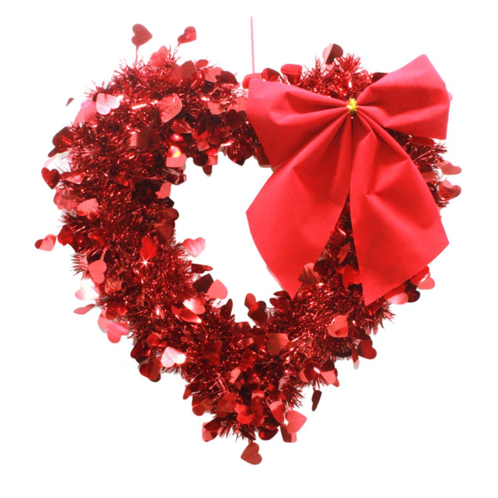 Tinsel Heart Shaped Wreath with Bow for Front Door Valentine's Day Red Pink Heart Wreath for Wedding Party Wall Decor
