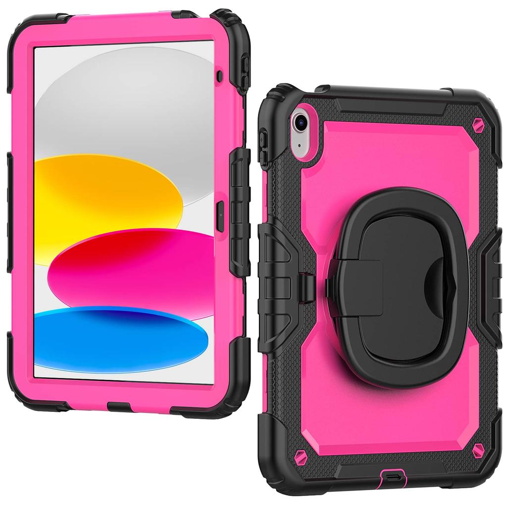 For iPad 10th 10.9 2026, Military Grade Shockproof Protective Silicone Cover 360 Folding Handle Grip + Handle Shoulder Strap