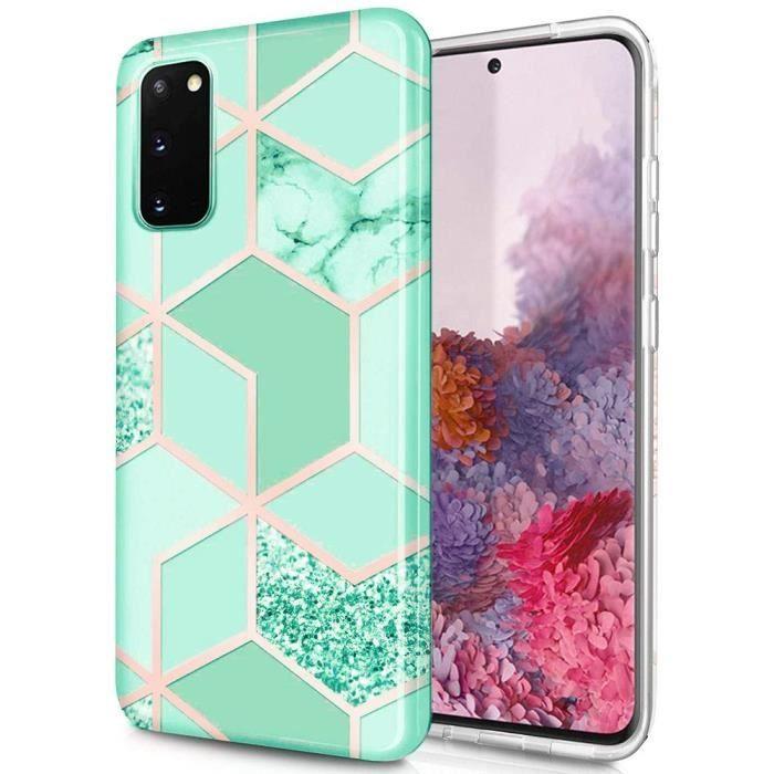 Crossbody Case for Samsung Galaxy S20 FE Shockproof Protection with Turquoise Marble Pattern