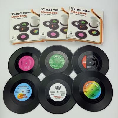 6pc Record Cup Plastic Retro Disk Cup Mat Anti-slip Coffee Coasters Heat Resistant Drink Mug Mat Table Placemat Holder Home Deco