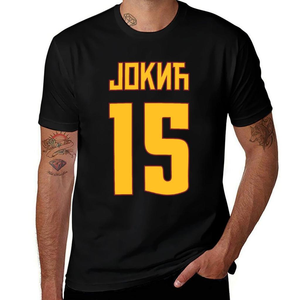 Nikola Jokic Denver 15 Serbian Cyrillic Yellow T Tshirt Sports Casual Short Sleeve Cotton Tee
