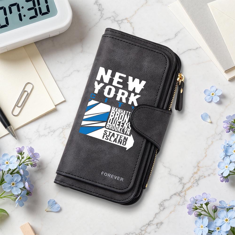Stylish New York Printed Long Wallet Portable Card Holder Multi Slot Casual Purse