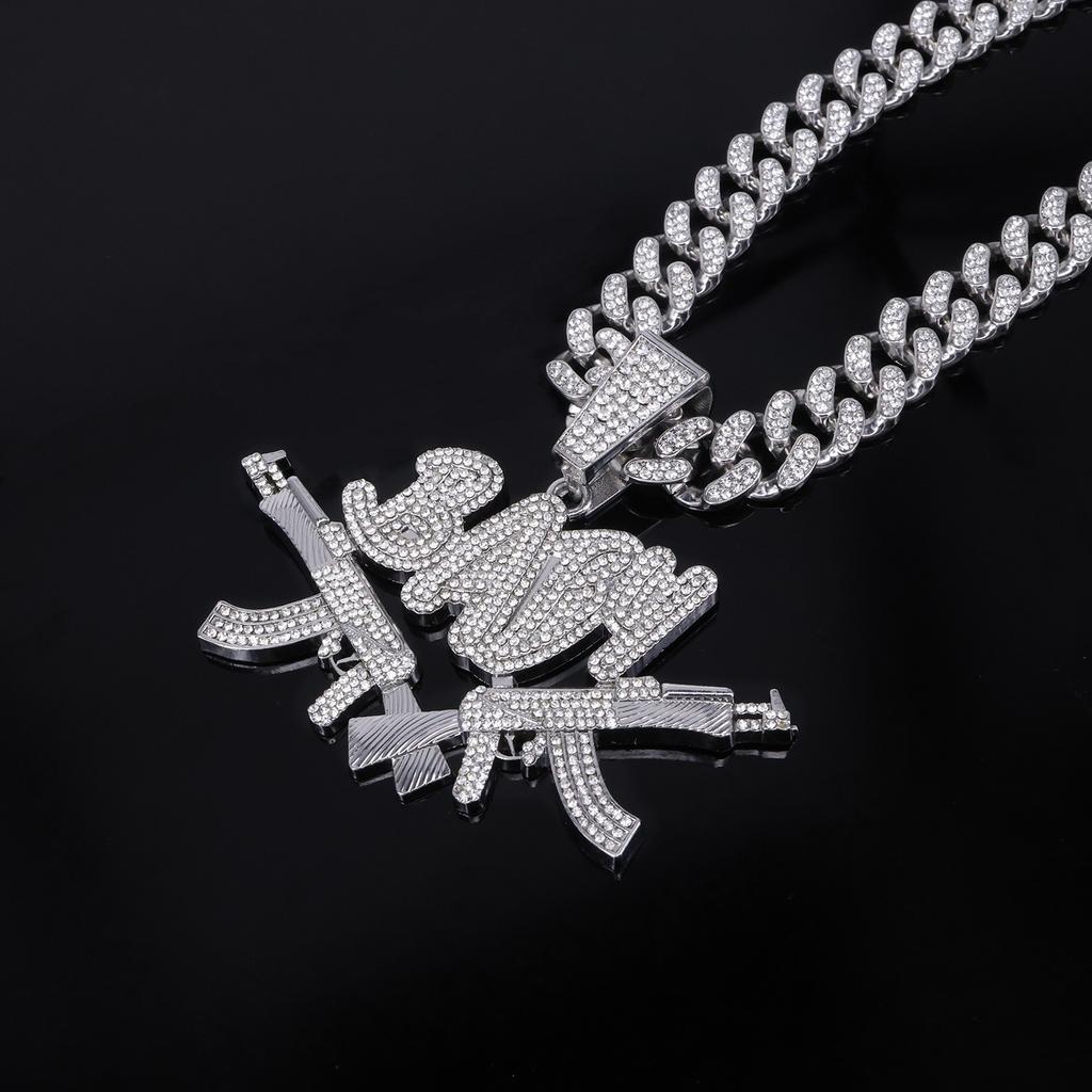 Alloy Necklace, Male and Female Double Gun BABY Pendant, Hip Hop Personality Fashion Rap Street Trend Diamond Pendant