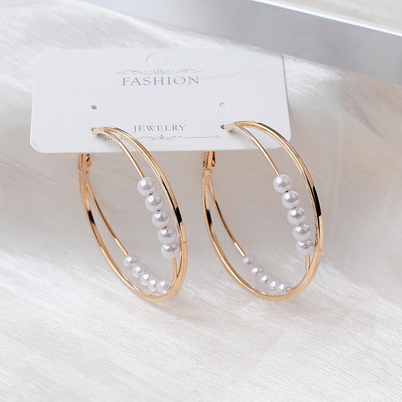 Exaggerated Pearl Big Hoop Earrings Hollow Heart Round Multi-layers Geometric Statement Metal Loop Earrings Oversize Earrings