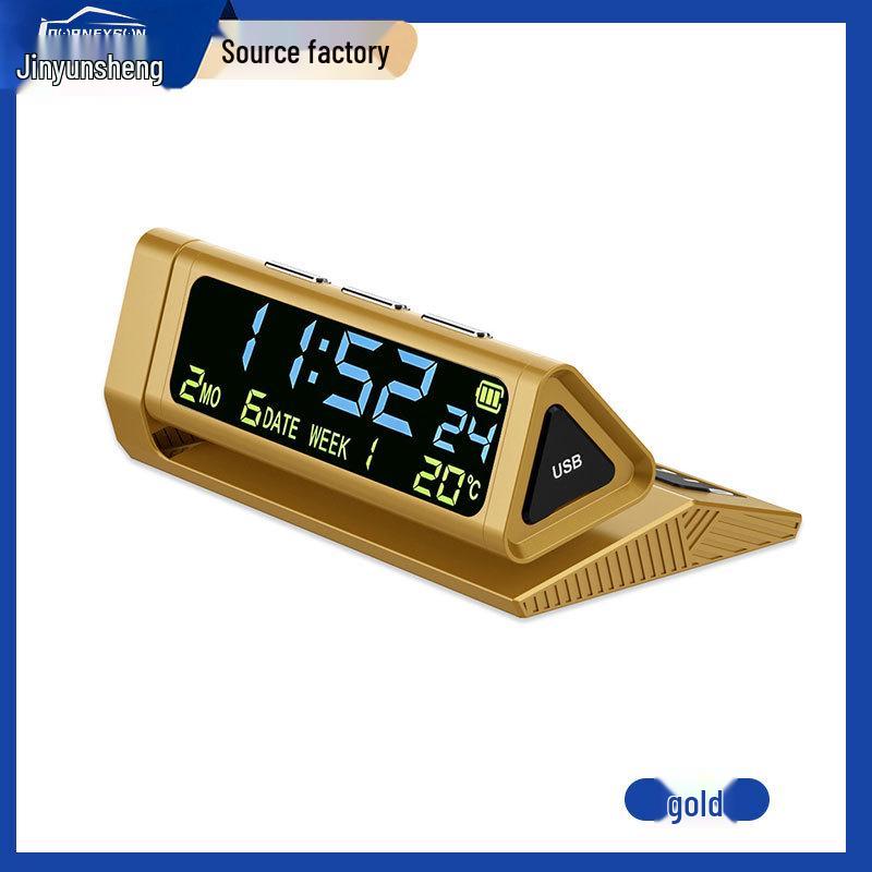 Car Solar Clock with Anti-Drowsiness Alarm, Voice Reminder, Thermometer, and Intelligent LED Lighting