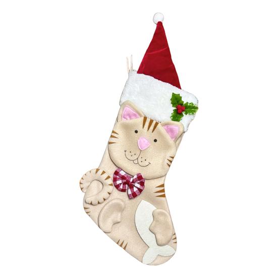 Christmas Stockings Plush Cat Dog Design Santa Claus Xmas Stockings Large Opening Candy Gift Holder Hanging Decor for Tree And Fireplace