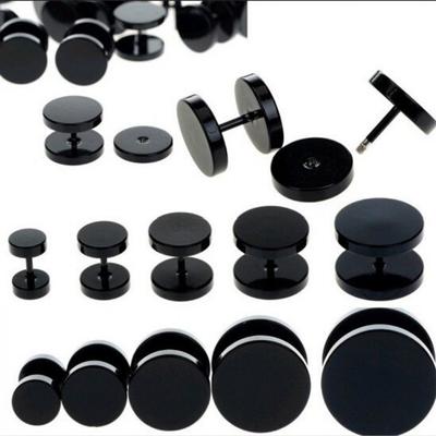 2Pcs Black Stainless Steel Fake Cheater Ear Plugs Gauge Body Jewelry Pierceing Earring For Men