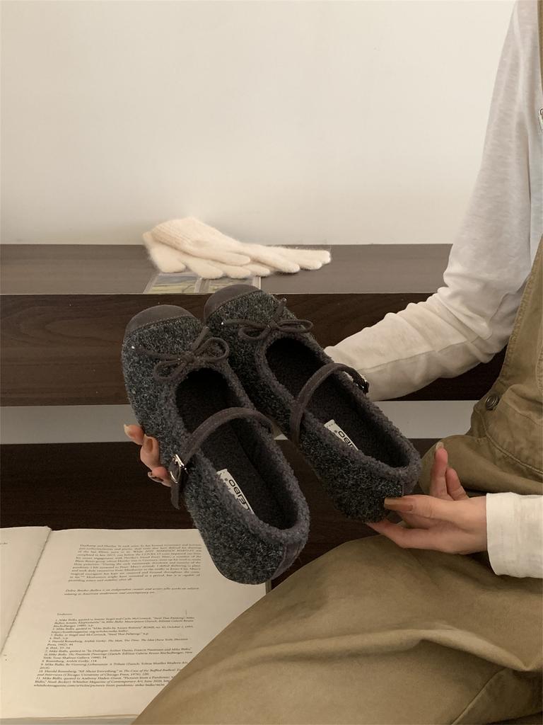 French Flat-bottomed Leopard Print Mary Jane Single Shoes Women's 2025 New Autumn and Winter Bow Versatile Velvet Ballet Shoes