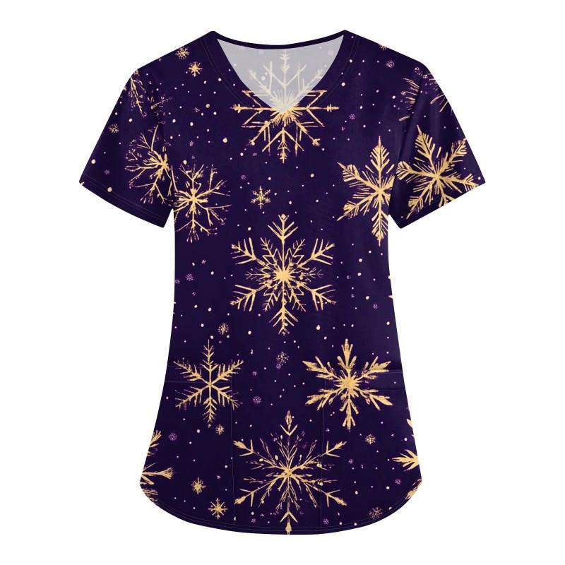 3D Snowman Print V-Neck Short Sleeve T-Shirt Women Men Casual Workwear Comfort Fit 2025