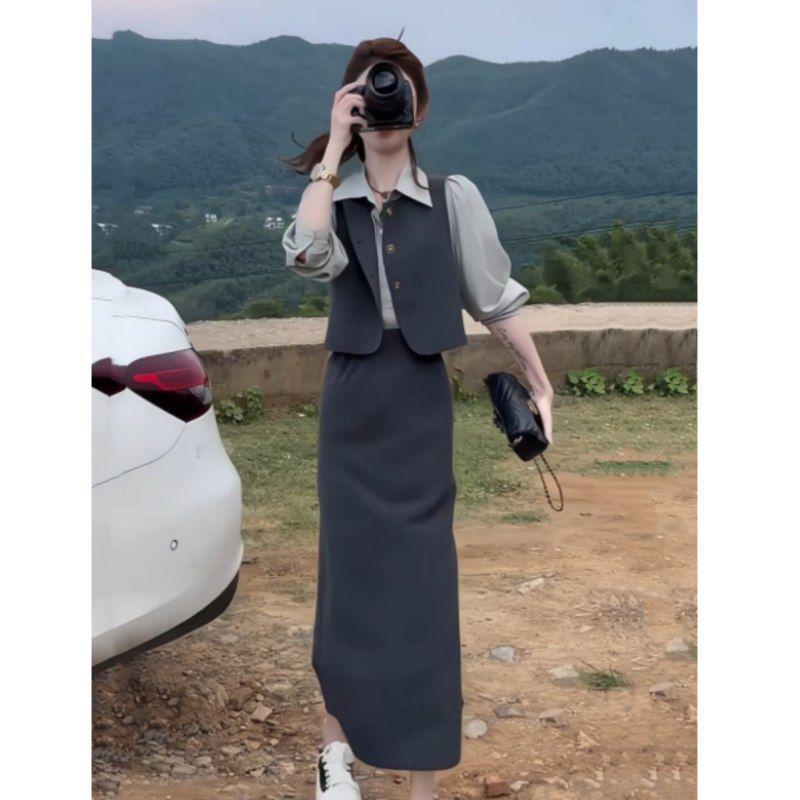 Early Spring Women's Mature Suit: Sleeveless Vest, Shirt, Wide-Leg Pants Petite 3-Piece Set