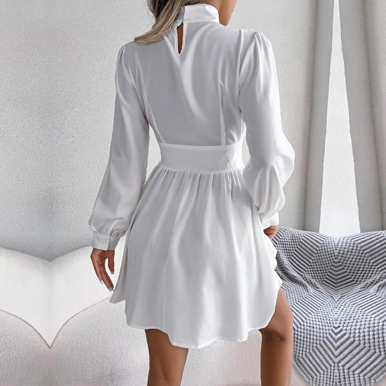 Sexy High Waist Hollow Out Swing Kleid für Damen Einfarbig Große Größe Herbst Winter Mode