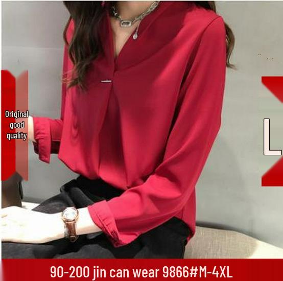 

Женская блузка из шифона с длинным рукавом и V-образным вырезом, осень 2025 - Элегантный корейский стиль 2XL зелёный