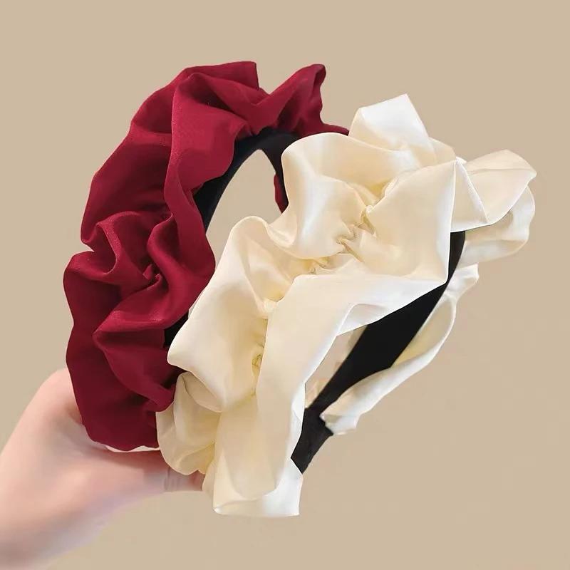 Solid Color Wide-brimmed Pleated Headband for Women Elegant  Face Wash Hairband Fashion Girl Hair Accessories Hair Tie