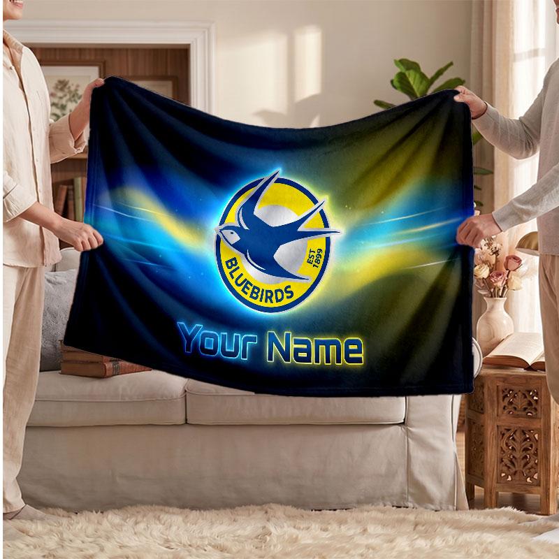 Cardiff City Personalized Fleece Blanket With Football Logo, Custom Name Text Soft Warm Home Throw Blanket