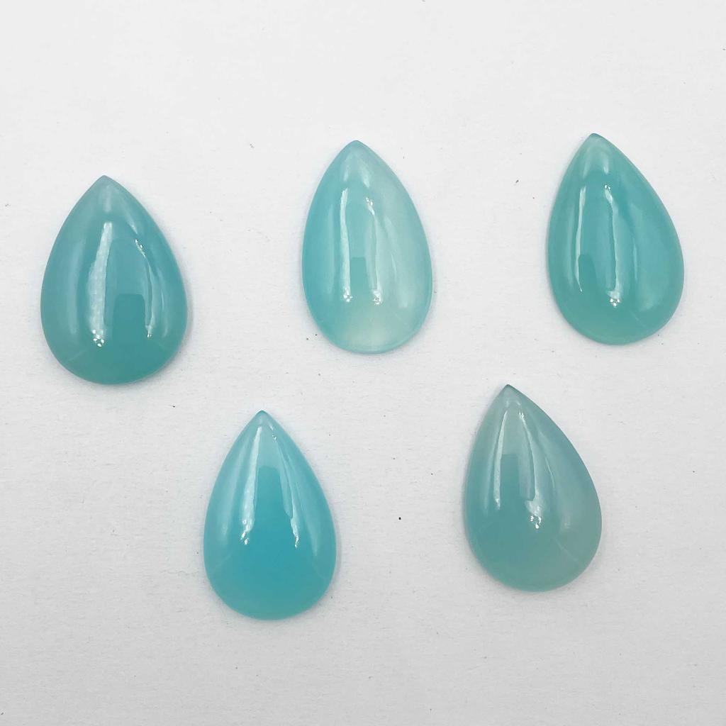 Natural Aqua Chalcedony Pear Cabochon Loose Gemstone Lot 5 Pcs 21*34-23*34 MM 176 CT For Jewelry Making