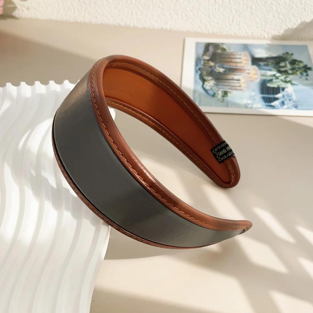 New 2025 Retro PU Leather Hairbands Wide Turbans Non-slip Hoop Headband Elegant Hair Accessories Women Girls Fashion Items Gifts