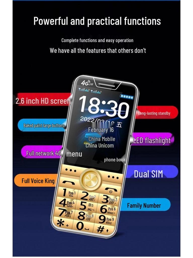 Telefono per anziani Unicom Telecom 5G/4G Tipo C Lunga durata in standby