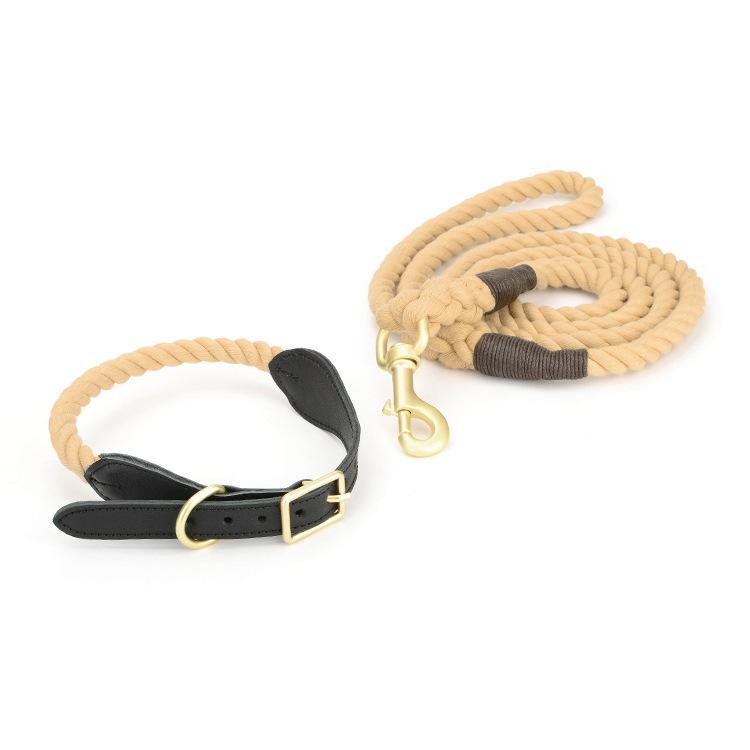 

Hand-Braided Leather Dog Leash & Collar Set Anti-Shock Cotton Rope 8-Strap Strong Pull-Proof for Large Medium Dogs абрикосовый