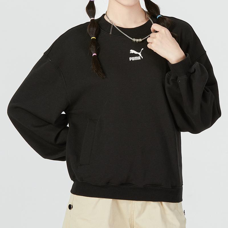 PUMA Casual Loose Cartoon Pattern Logo Crew Neck Sweatshirt Women Tops Black 537518-01