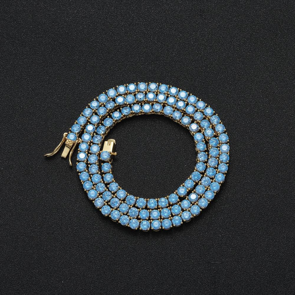 2026 Europe, America, Tennis Chain Sea Blue Zircon 4mm Zircon Men s and Women s Necklace 45CM золотой