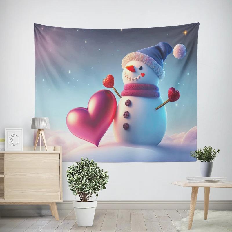 Christmas New Year Pink Snowman Pattern Living Room Bedroom Decorative Tapestry