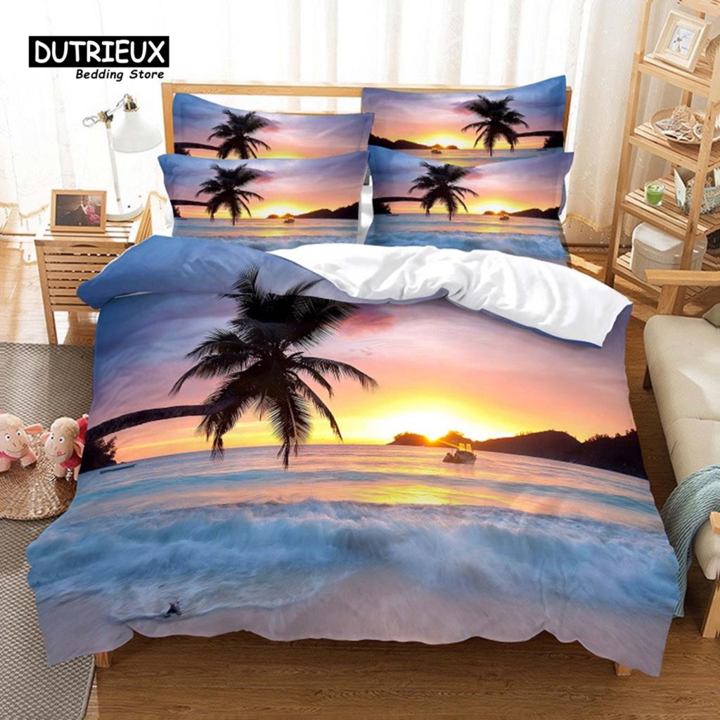 3pcs Duvet Cover Set, Ocean Landscape Bedding Set, Soft Comfortable Breathable Duvet Cover, For Bedroom Guest Room Decor