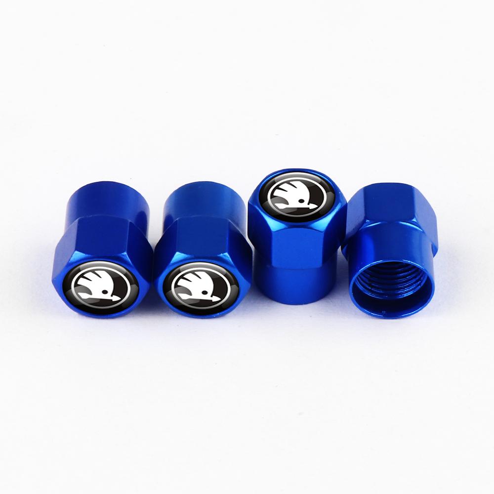 BAUN9 4pcs Car Styling Aluminum Emblem Wheel Tire Valve Stem Air Caps For Skoda Octavia Fabia Rapid Yeti Superb Octavia A5 A7 VRS VII