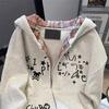 Womens Oversized Hooded Sweatshirt With Letter Print Thick Fleece Lined Long Sleeve Zipper Jacket Winter