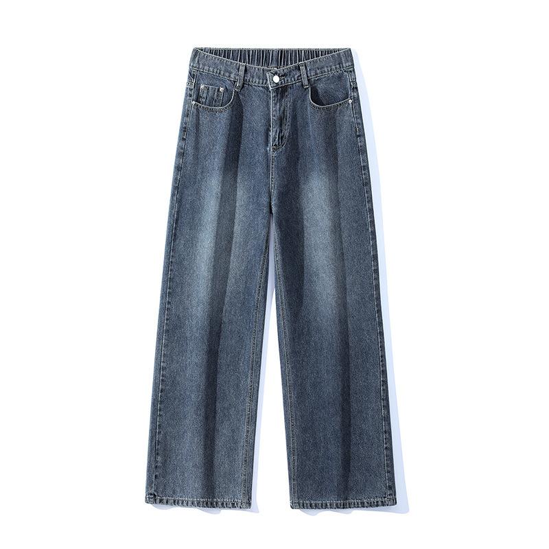 American Semi-Elastic Waist High Street Jeans Men's Loose Straight Wide Leg Pants