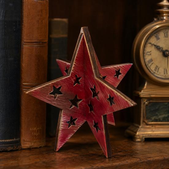 Wooden Independence Day Ornament, 3D Spliced Stars Red White Blue Patriotic Decoration, Fourth of July Decoration