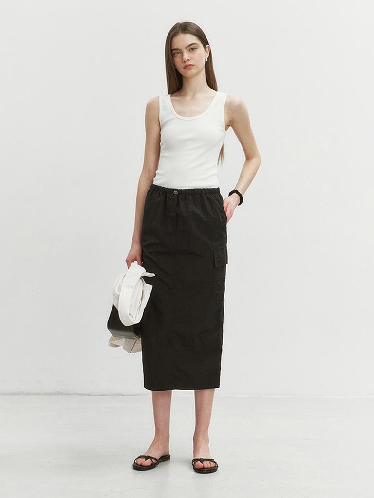 Deonseuteu H-Line Papery Long Skirt Black_Udsk4B221Bk