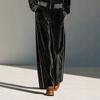 Black velvet striped casual suit, lapel zipper jacket, high waist wide leg trousers two-piece set