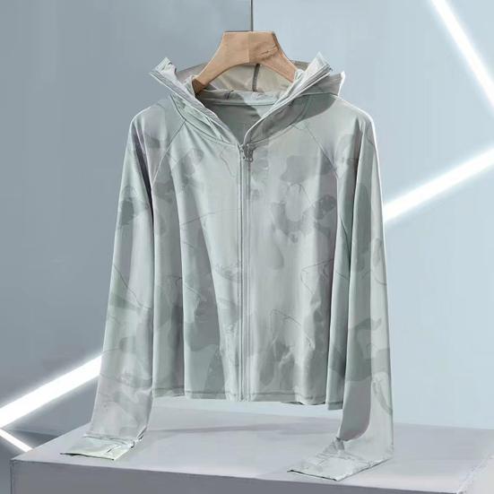 Kadın Güneş Koruyucu Mont Fermuarlı Açık Kapşonlu Yüz Boyun Koruması Buz İpek Anti-UV İnce Uzun Kollu Tie-dye Bisiklet Kamp Ceket
