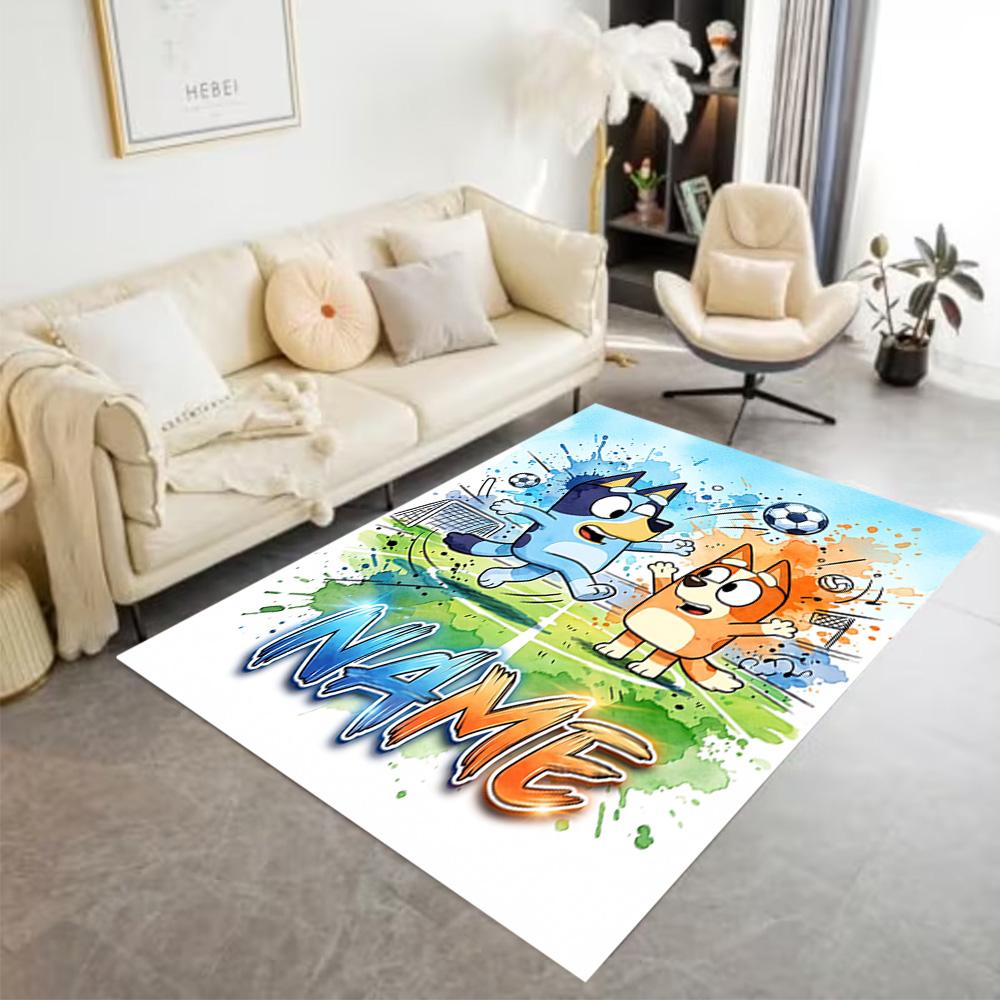 Bluey's Soccer Fun Customizable Name Area Rug Perfect for Dormitory Decorate room Entryway Playrooms Anti-slip Rug Office home decor Gift for Festival