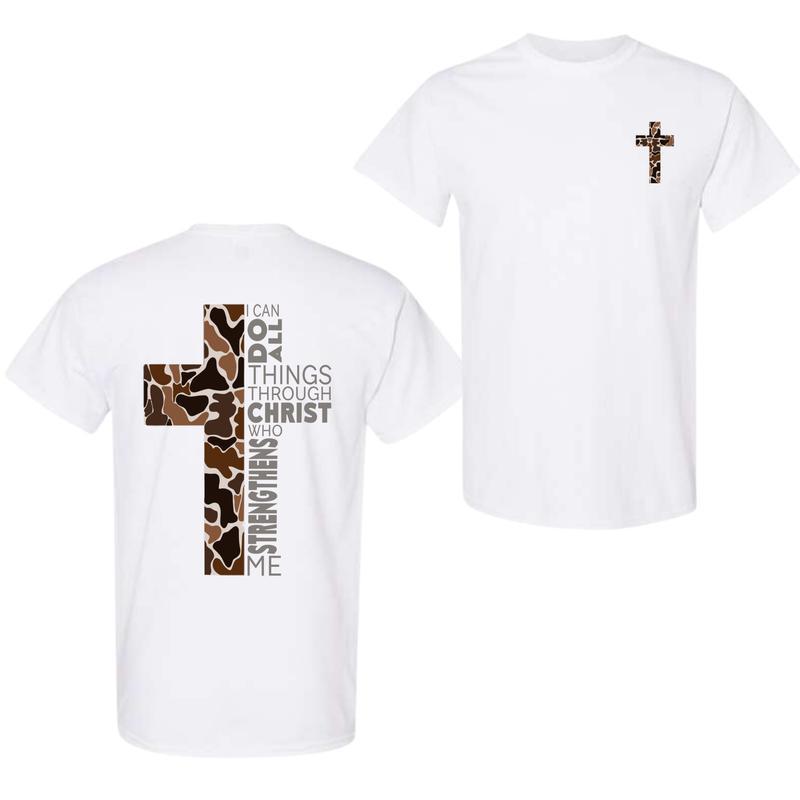 

Unisex T-shirt, Camo Cross Design With Philippians 4:13 Verse, Perfect For Faithful Believers And Outdoorsmen S