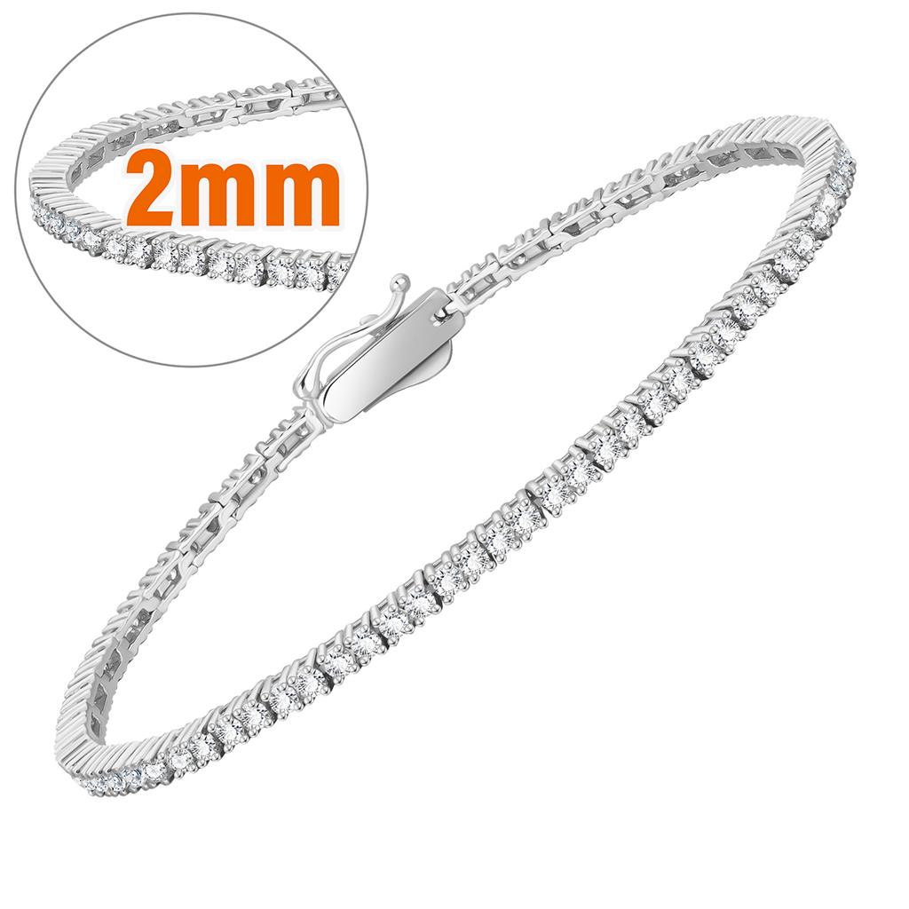 2MM Funkelnder Schmuck 925 Sterling Silber Armband 14K Weißgold-Beschichtung 5A CZ Runder Zirkonia Damen HERREN Tennisarmband