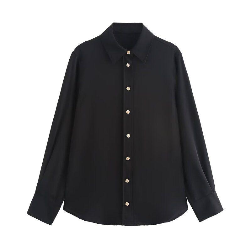 Fashion Style 2024 Fall and Winter New Women's Clothing Easiest for Match Gold Breasted Long Sleeve Lapel Drape Shirt 7969242