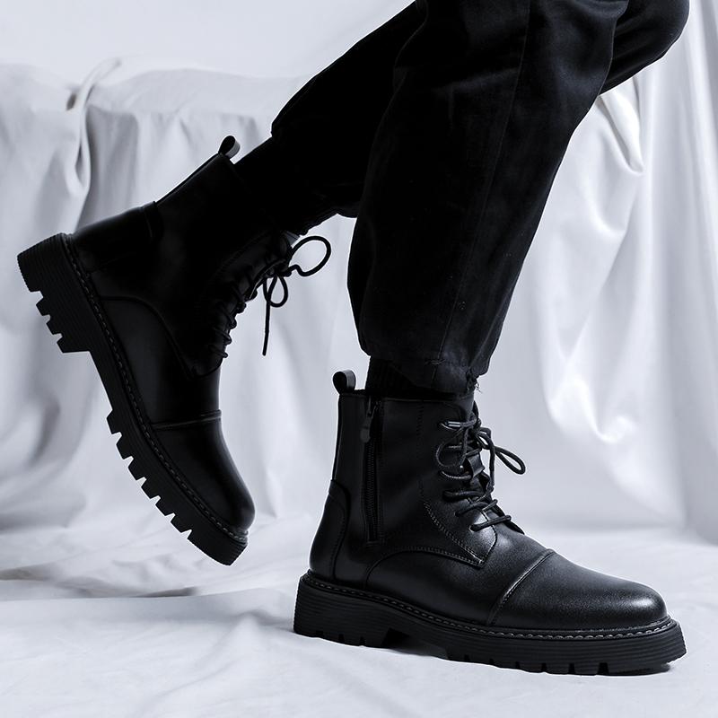 Fashion 2024 Business Office Ankle Boot Men Casual Men's Shoes Lace Up Fashion Genuine Leather Autumn Outdoor Thick Soled Leather Boots