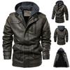 Men's Classic Vintage Mid-Length Leather Coat Men's Mid-Length Coat Hooded Leather Coat US Size