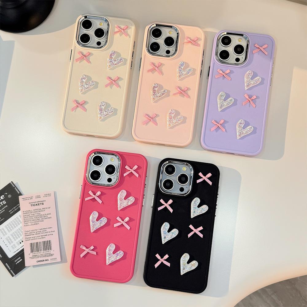 Gentle Love Bow 16promax Mobile Phone Case Iphone17 Three Dimensional 11 Suitable for Apple 13 Temperament 14 Soft