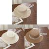 Summer Straw Hat With Lace Ribbon Large Brim Sun Protection For Beach Vacation Women