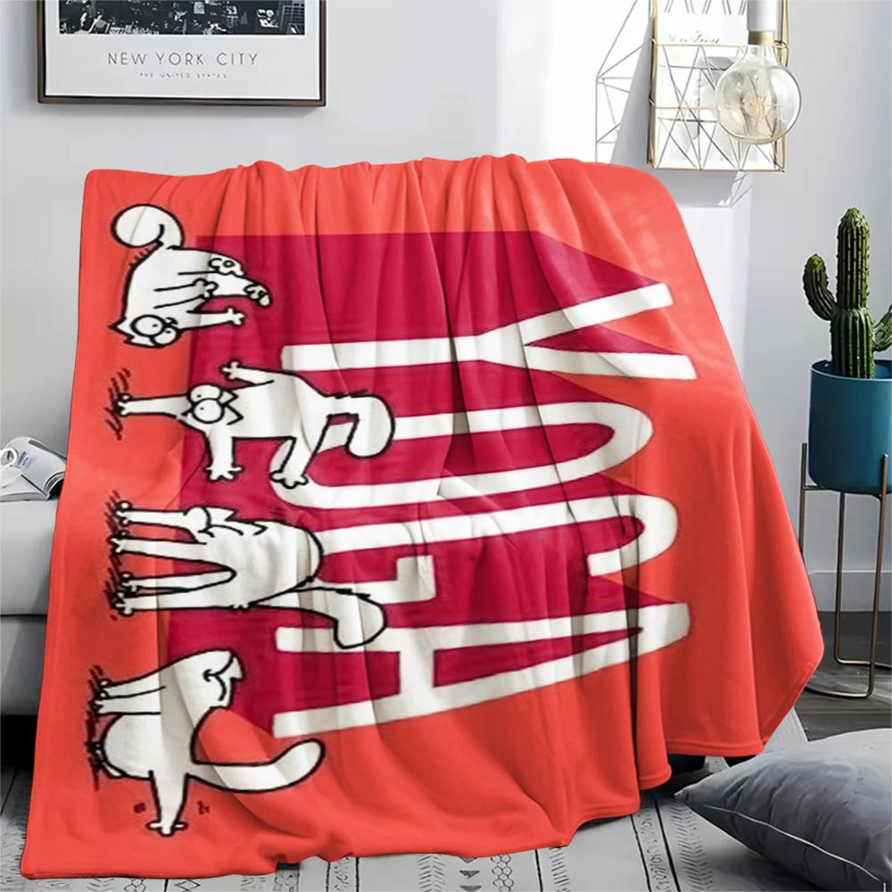 1Pc Simon‘s Cat Print Flannel Blanket, High Quality Comfortable for All Seasons, Home Decor, Warmth and Comfort, Perfect for Christmas GiftS