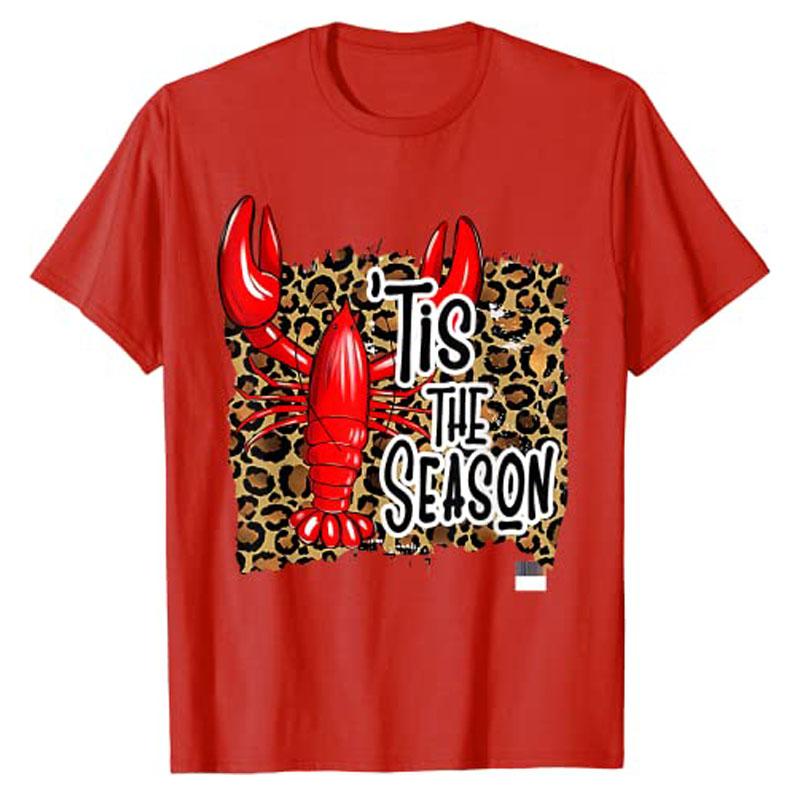 

Tis The Season Crawfish Leopard Mardi Gras Carnival Festival TShirt Graphic Tee Tops Y2k Womens Fashion Aesthetic Clothes Gift S