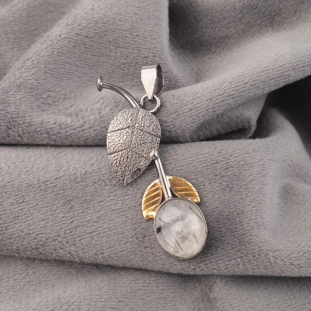 Black Rutile Gemstone Pendant 925 Stamped Silver Handmade Jewelry For Girlfriend PP-55-44